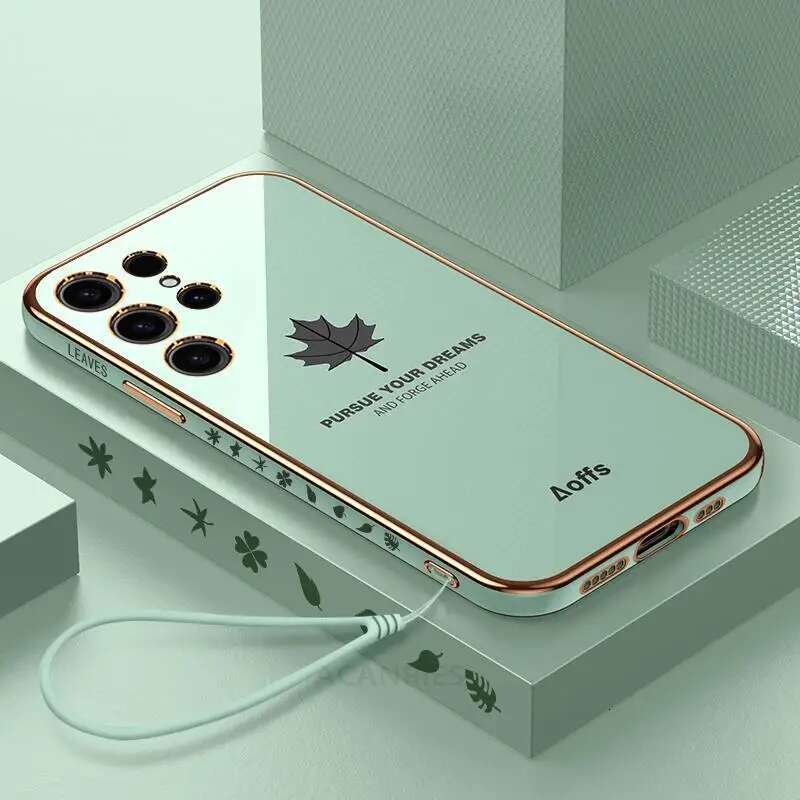 S 23 22 21 Maple Leaf Lanyard Case For Samsung Galaxy S21 S23 S22 Ultra Plus S20 Fe S10 Plating Silicone Cover Note 20 10
