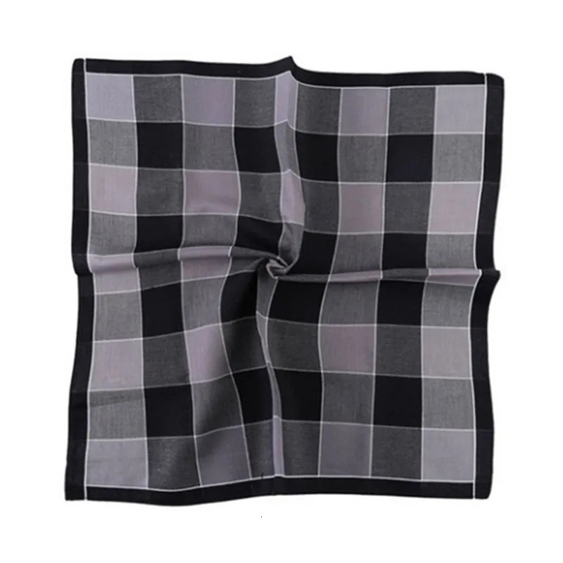 3Pcs 43x43cm 100% Cotton Black Gray British Style Striped Checkered Men Pocket Wedding Party Business Handkerchiefs 250403