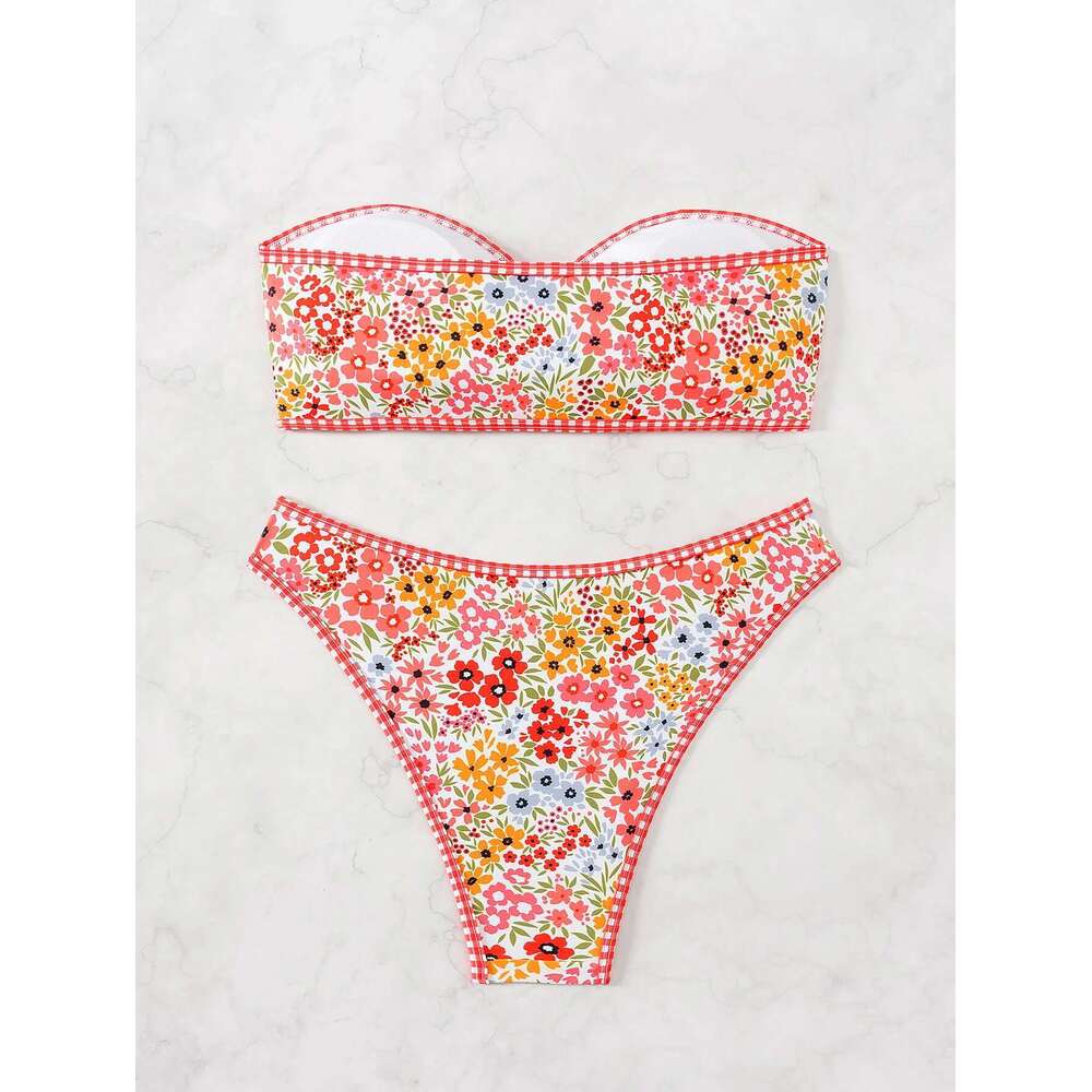 Women's Strapless Sexy Bikini Set Blue White Porcelain Printed 2 Piece Swimsuit 2025 Summer Bandeau Beach Vacation Bathing Suit