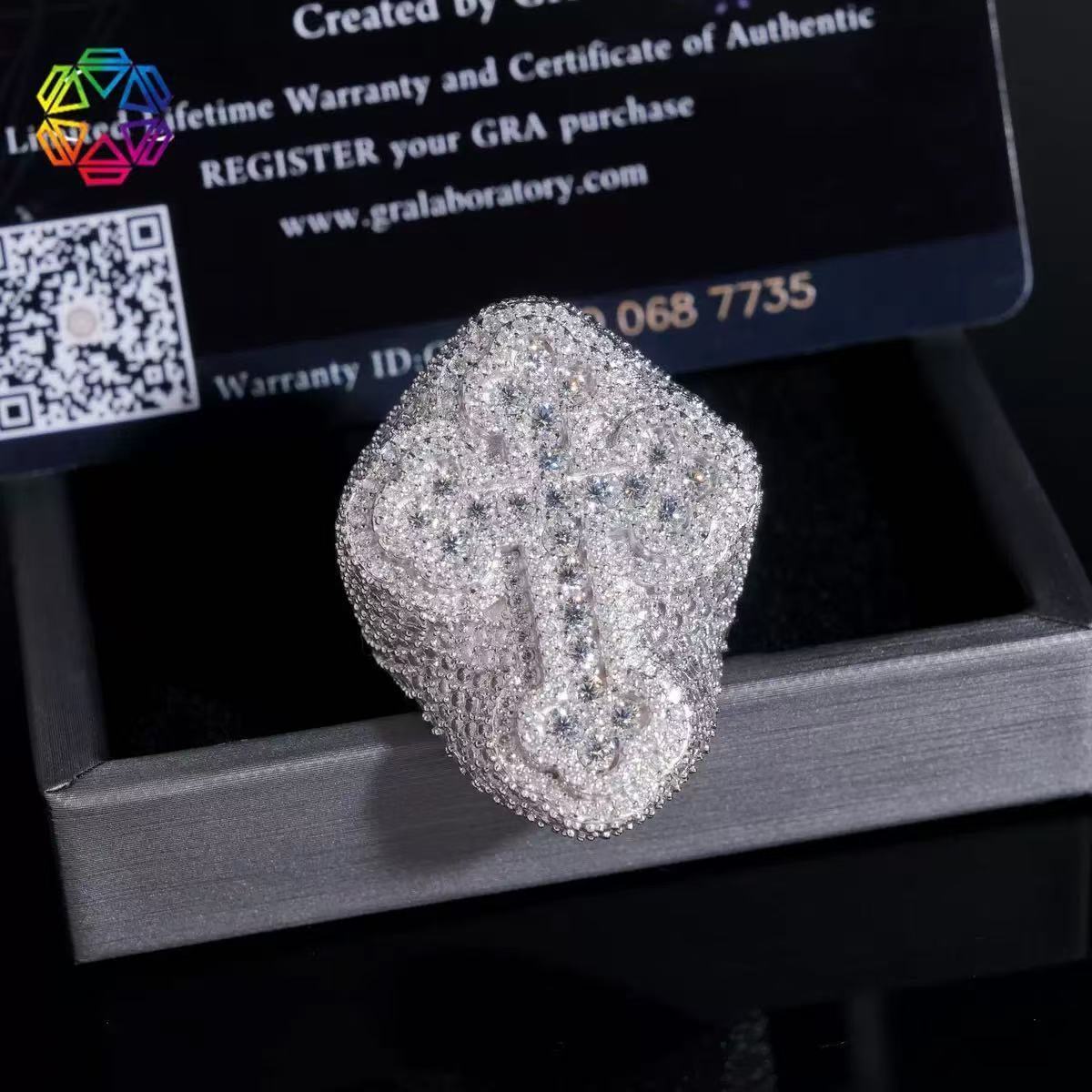 Hip Hop Jewelry S925 Sterling Silver Gold Plated Ice Out Vvs Moissanite Pass Diamond Tester Round Rings Trendy for Men