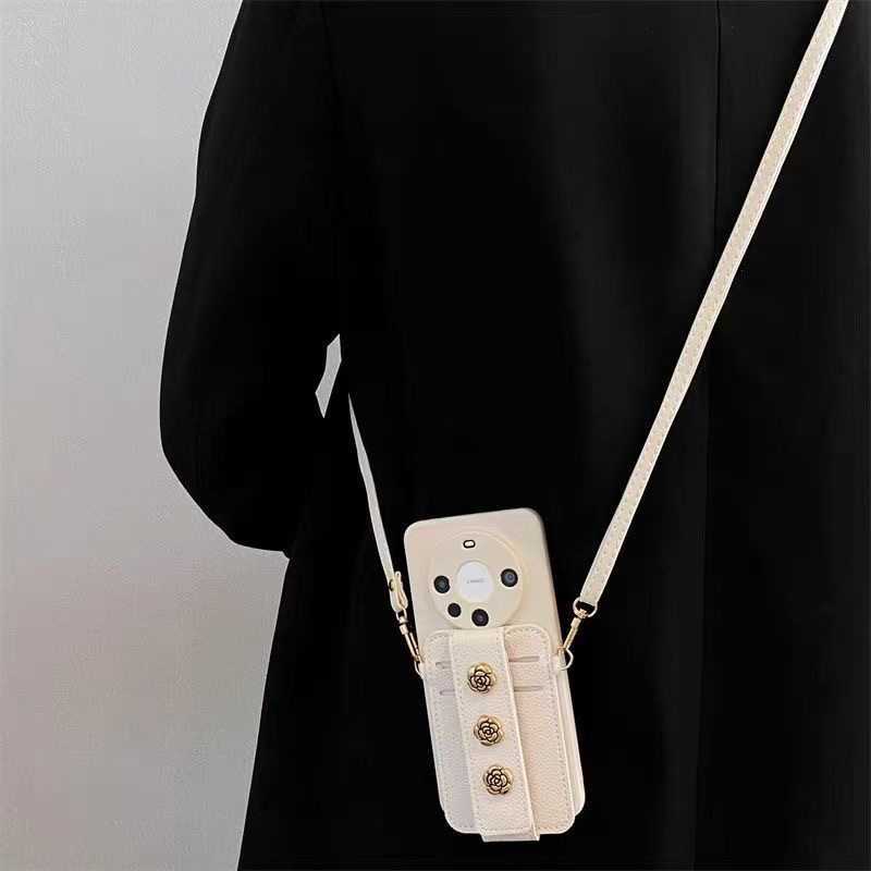 Compatible with 17 Phone Case Card Holder Insert Card iPhone 15 Pro Max Crossbody 16 Strap 14 Pro Camellia J251202