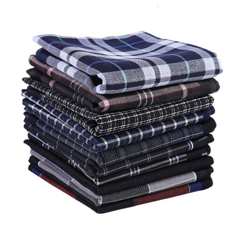 3Pcs 43x43cm 100% Cotton Black Gray British Style Striped Checkered Men Pocket Wedding Party Business Handkerchiefs 250403