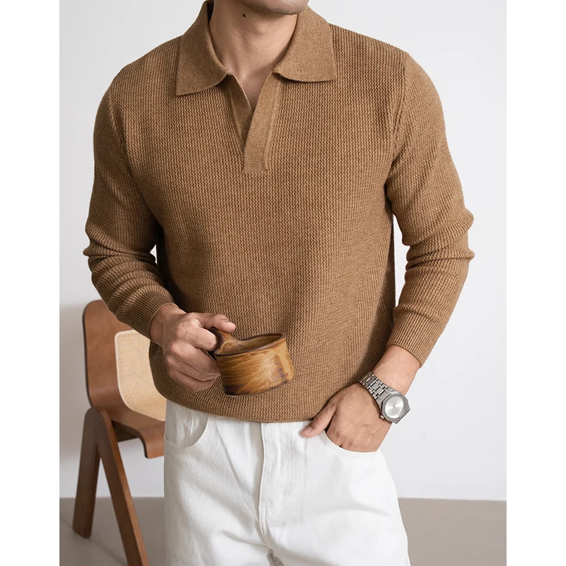 Autumn Woolen Fabric Texture and Winter Mens Long Sleeve Sweater Old Money Style Collar Knit 251105