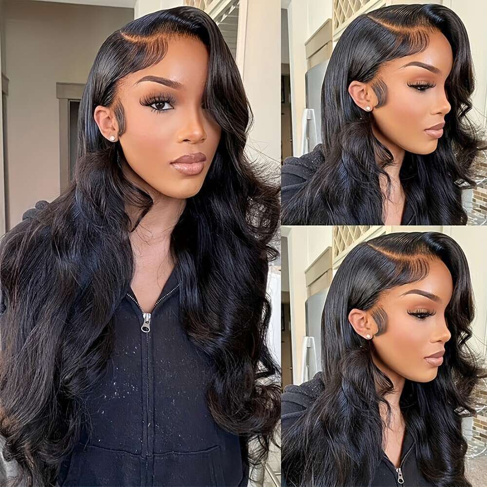 13X4 Transparent Front 100% Brazilian Human 180% Density Body Wave Natural Black Color Pre-Plucked Hairline & Eyebrow/Forehead Hair - Full Lace Fronta