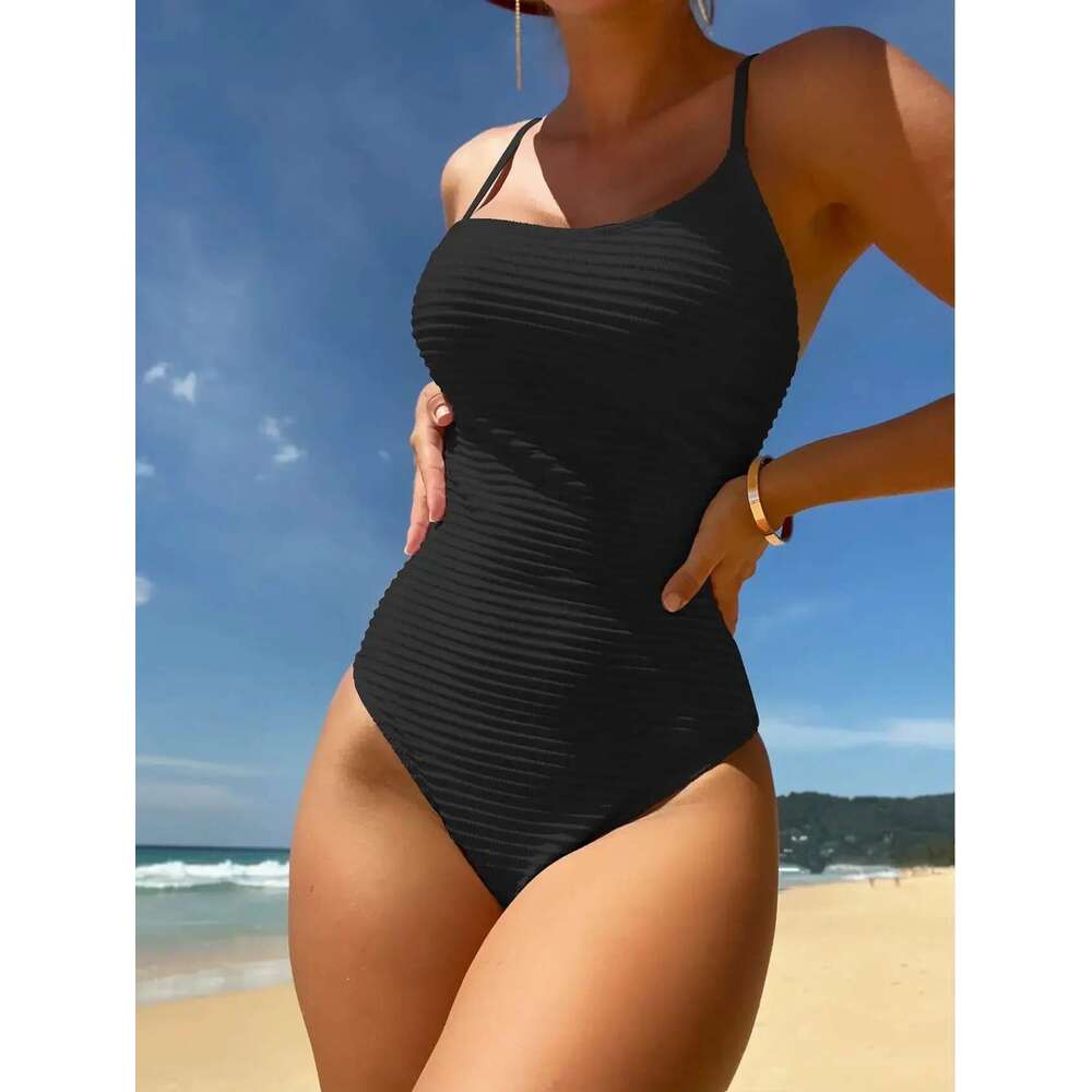Women's Swimsuit 2023 Solid Color One Piece Bikini Rib-knit U-neck Suspender Push Up Slim Swimwear Backless Monokini KJFF093
