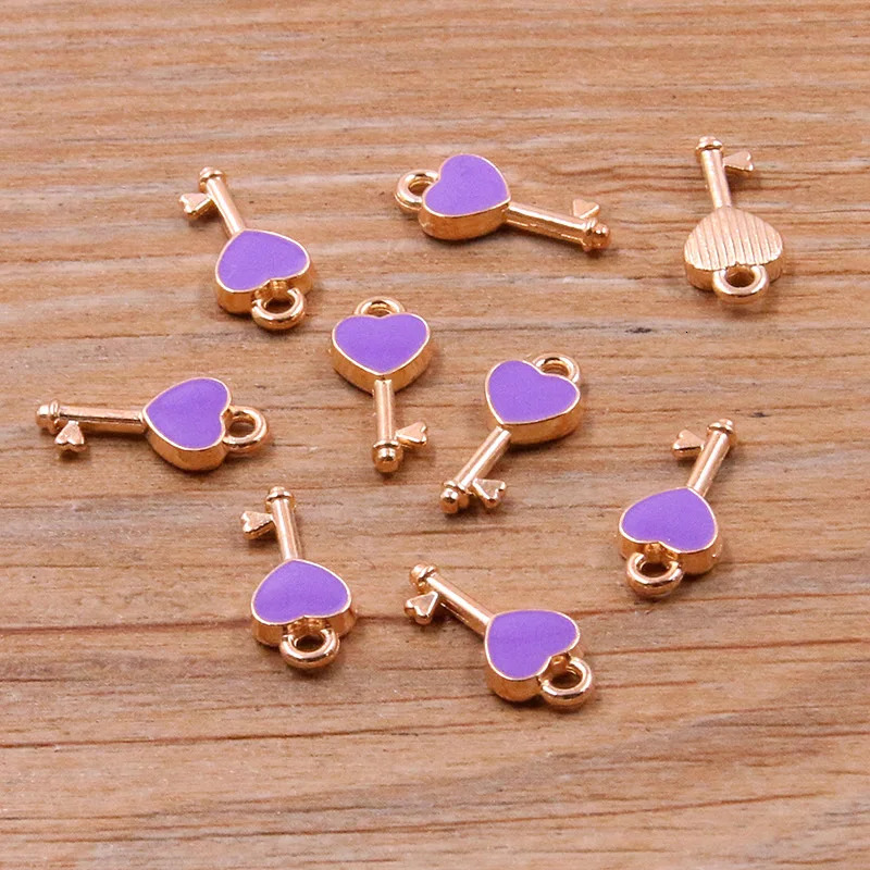 30 pieces of 8color 7x16MM alloy metal drip oil colored lock key charm careful pendant for DIY bracelet necklace jewelry making 250325
