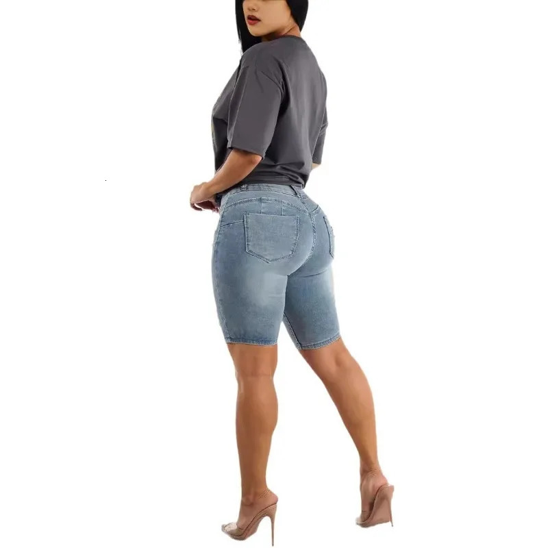 Fashionable ultra-thin hip lifting pants womens elastic denim shorts casual weight loss torn jeans womens warm shorts 250402