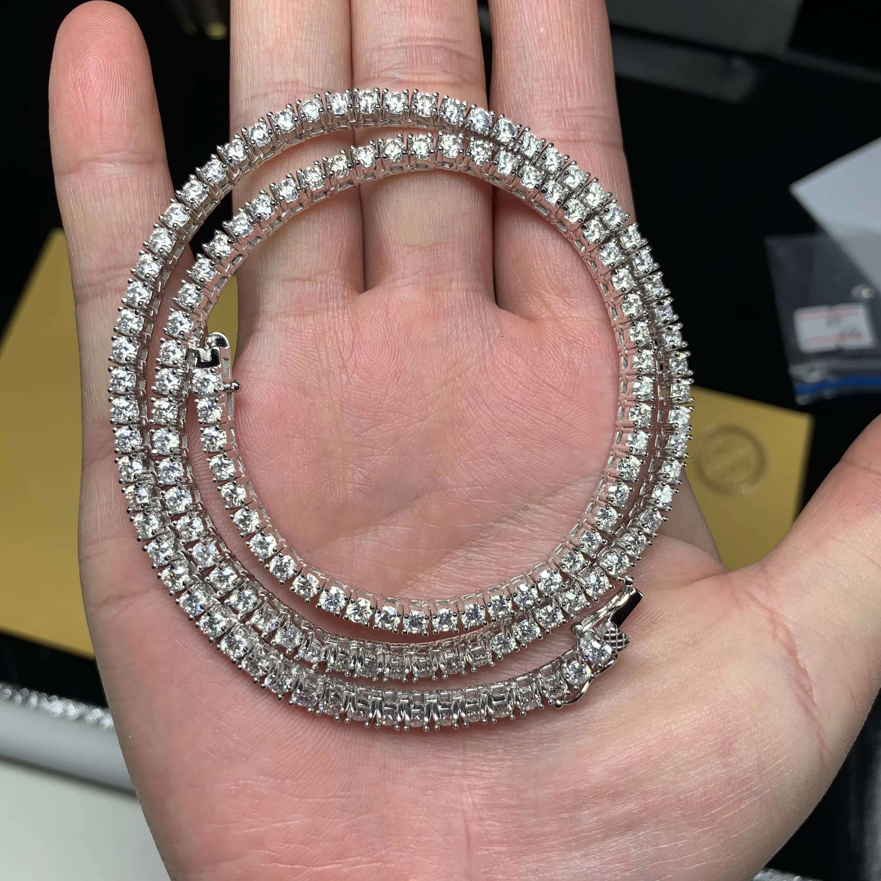 Factory Direct Sales Large Stock Hip Hop Jewelry 2.0mm 3mm 4mm 5mm 6.5mm VVS Moissanite Diamond 925 Silver Iced Out Tennis Chain