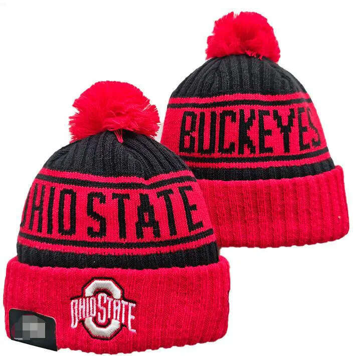 2025 Men Knitted Cuffed Pom Buckeyes Ohio State Bobble Hats Sport Knit Hat Striped Sideline Wool Warm BasEball Beanies Cap For Women a 899