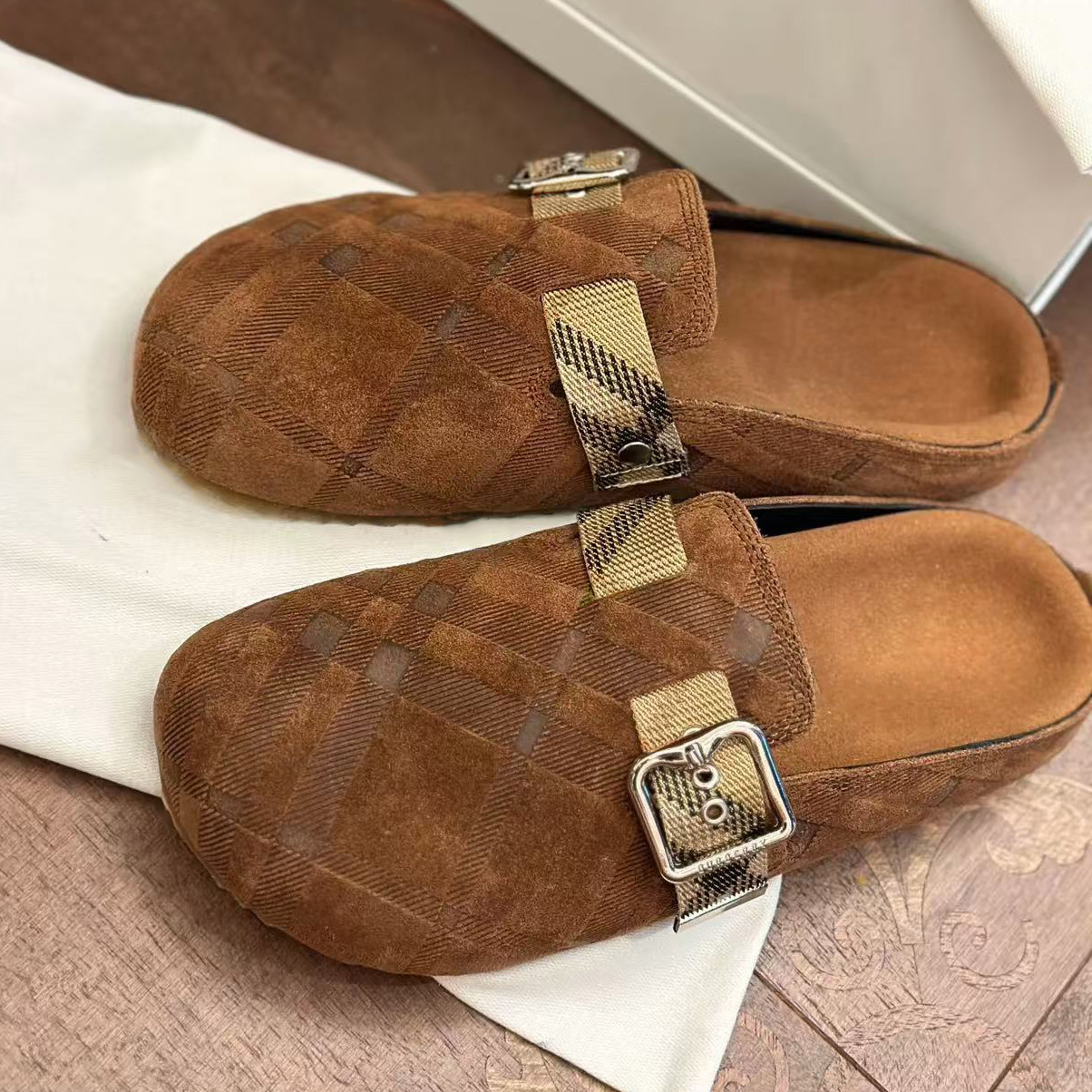 Designer Slipper Urchin Clogs Flat Scuffs sandals Calfskin Mules Check Suede Slippers Designer Fashion High-Quality Men Women Suede Half Sandals Size 39-45