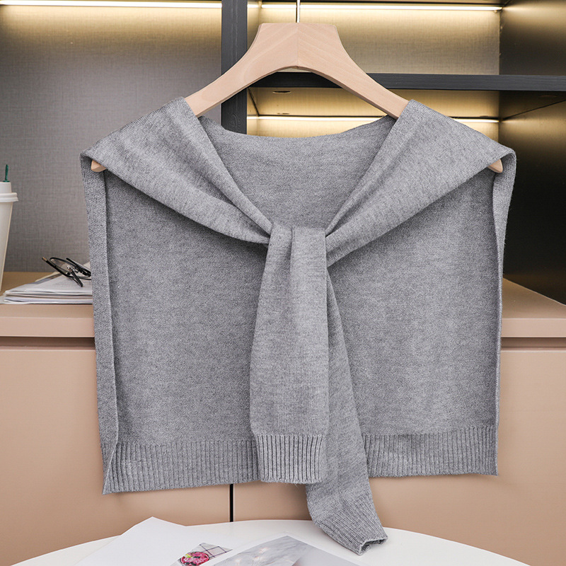 K322 Spring and summer new worsted wool shawl women's shirt outer knotted scarf air-conditioned room Korean version versatile shoulder pad blue