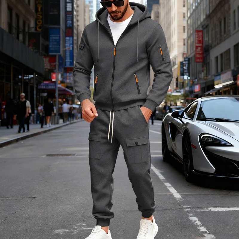 2025 autumn and winter heavy mens loose casual tooling outdoor sports hooded sweater setXJ251106