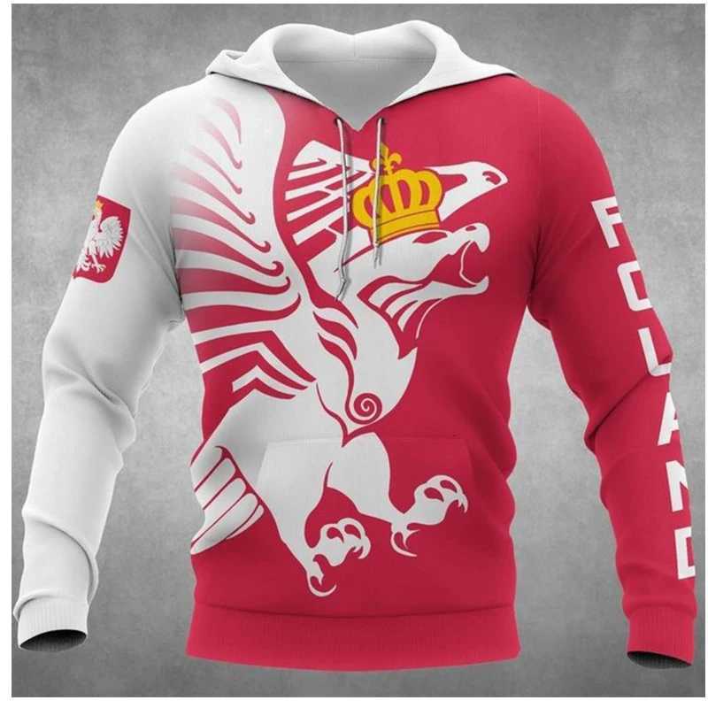 Polish Flag Emblem 3D Harajuku Printed Retro Fashion Mens And Womens Sports Outdoor Leisure Daily Loose Comfortable Hoodie W251106