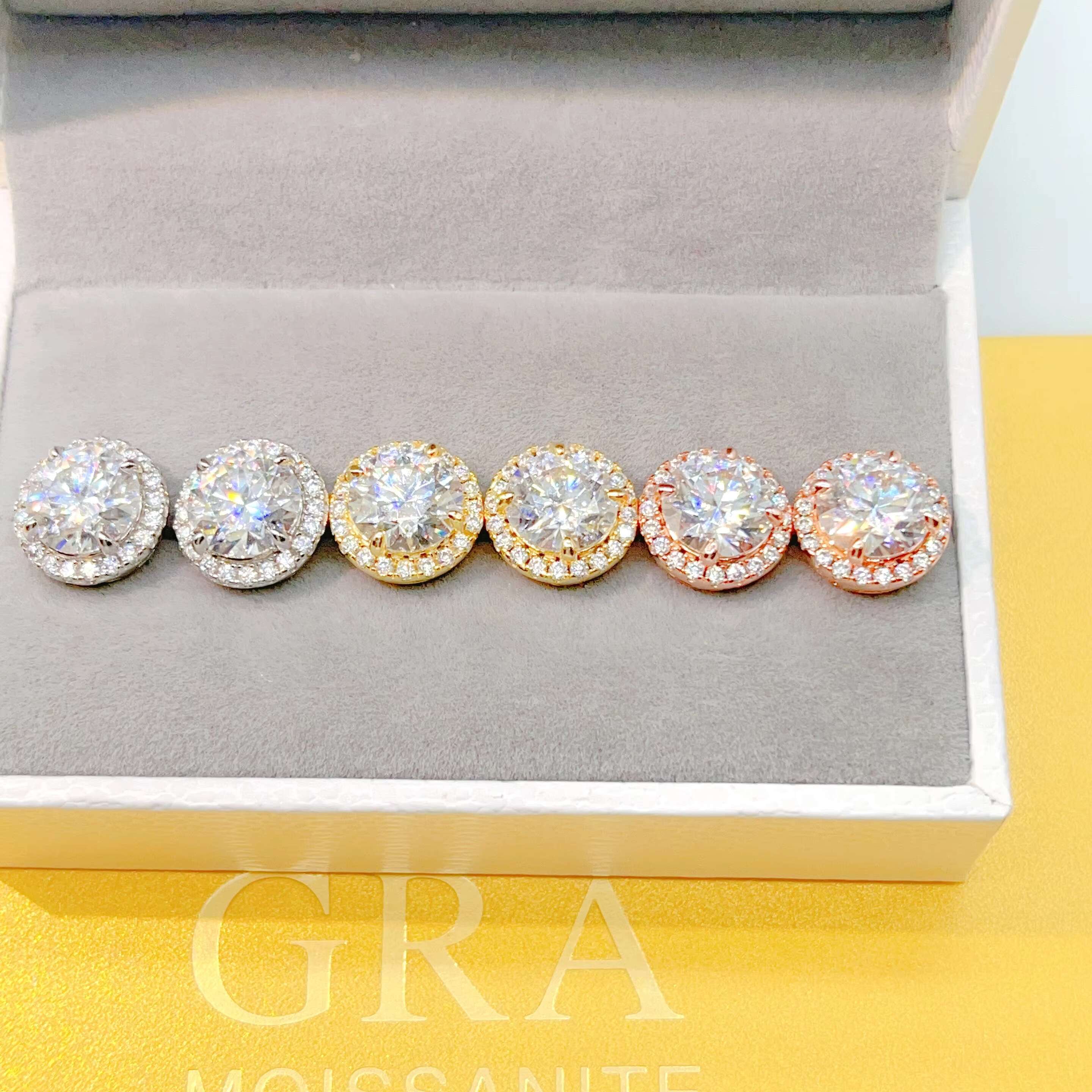 Pass Diamond Tester Fine Jewelry 925 Sterling Silver Vvs Moissanite Stud Earrings