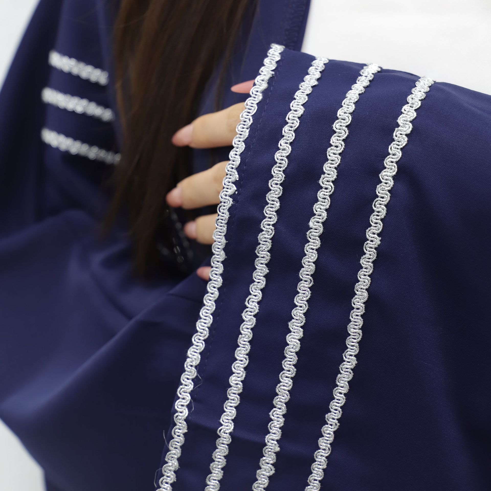 Dubai Women's Solid Color Ribbon Trimmed Long Robe Cardigan Abaya Maxi Dresses Islamic Clothing