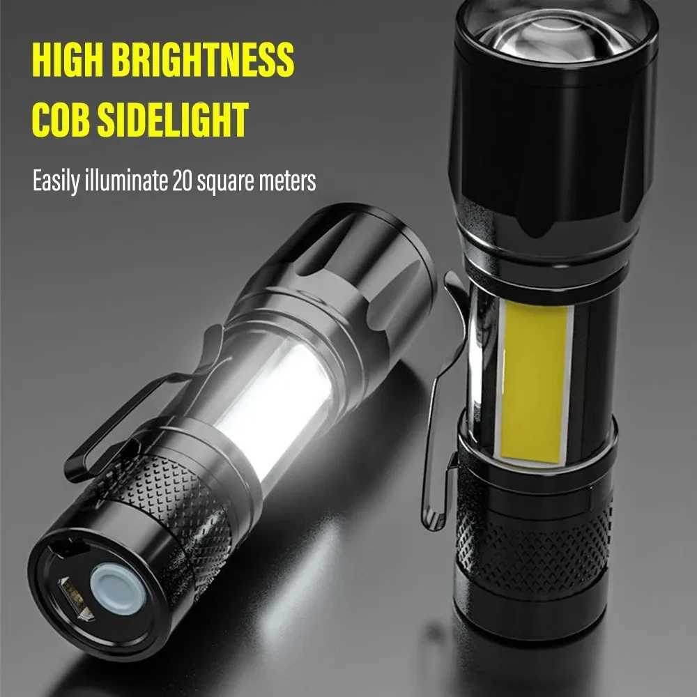 Portable Zoomable LED Flashlight Usb Rechargeable Mini Torch Lantern Emergency Outdoor Camping Flashlights Flash Light Cob LightW251106