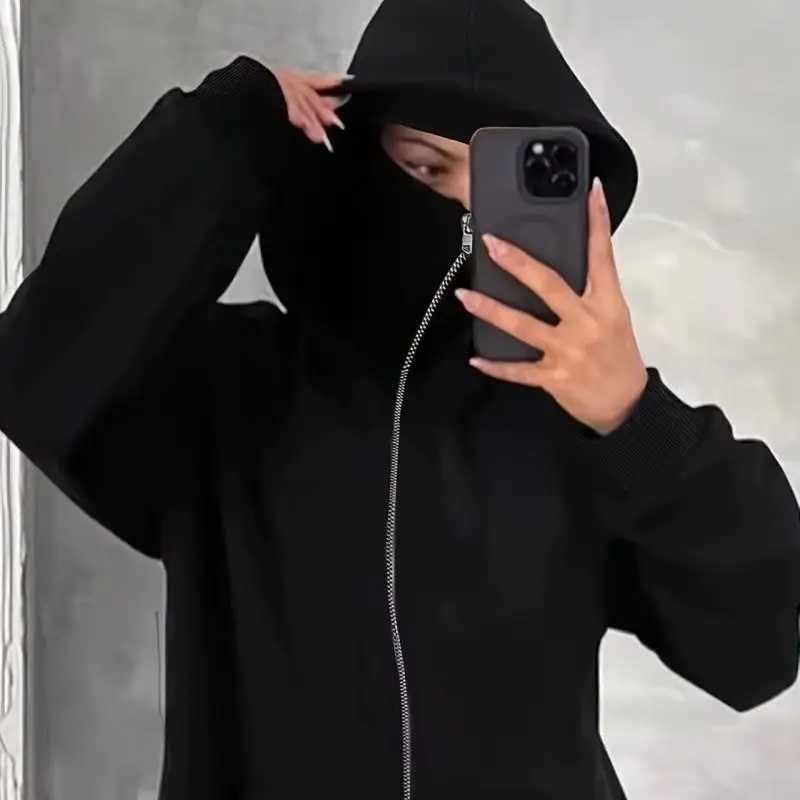 Unisex Hoodie Warm Loose Hooded Jacket Zip-up Casual Jacket with Face Mask for Autumn Winter Outdoor Sports Streetwear W251106