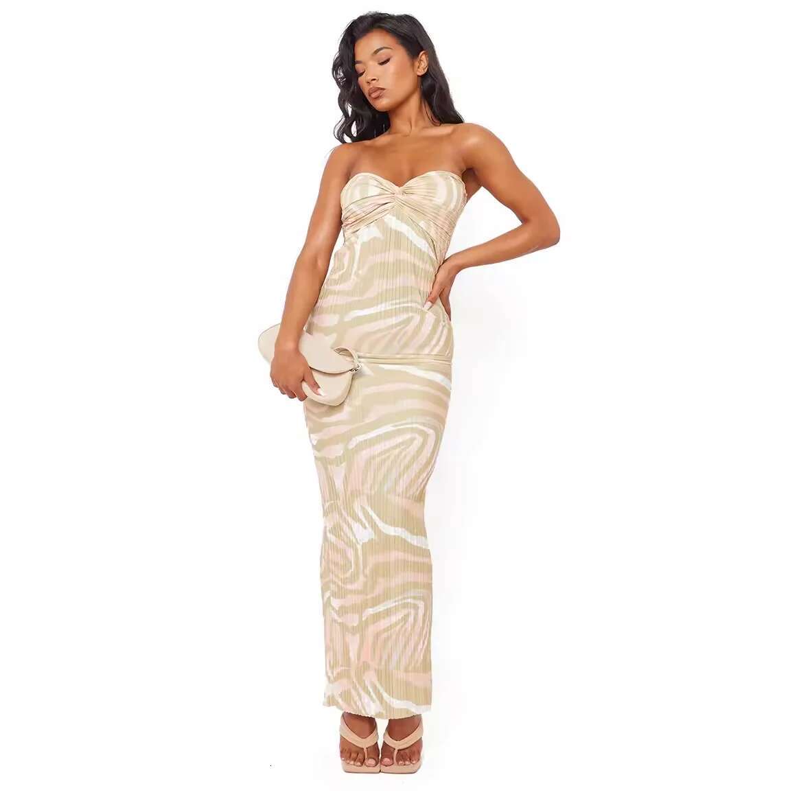 Free Shipping Strapless Crimping Elegant Casual Dresses New Printed Women's Slim Fit Dress Summer Women Clothing