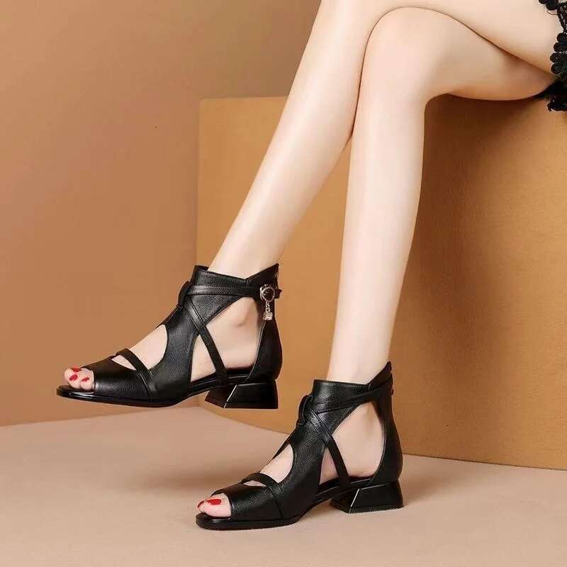 2025 Summer New Women's Lace up Beach Designer Fashion Zipper Flat Shoes Women's Wedge Sandals