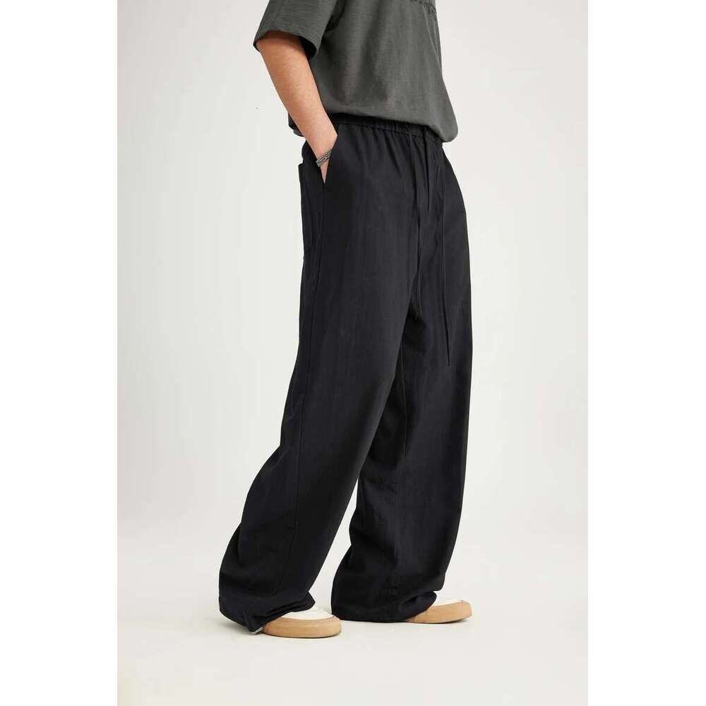 Bamboo Cotton En Wide Leg Pants Spring Summer All-Match Casual Mens Trousers
