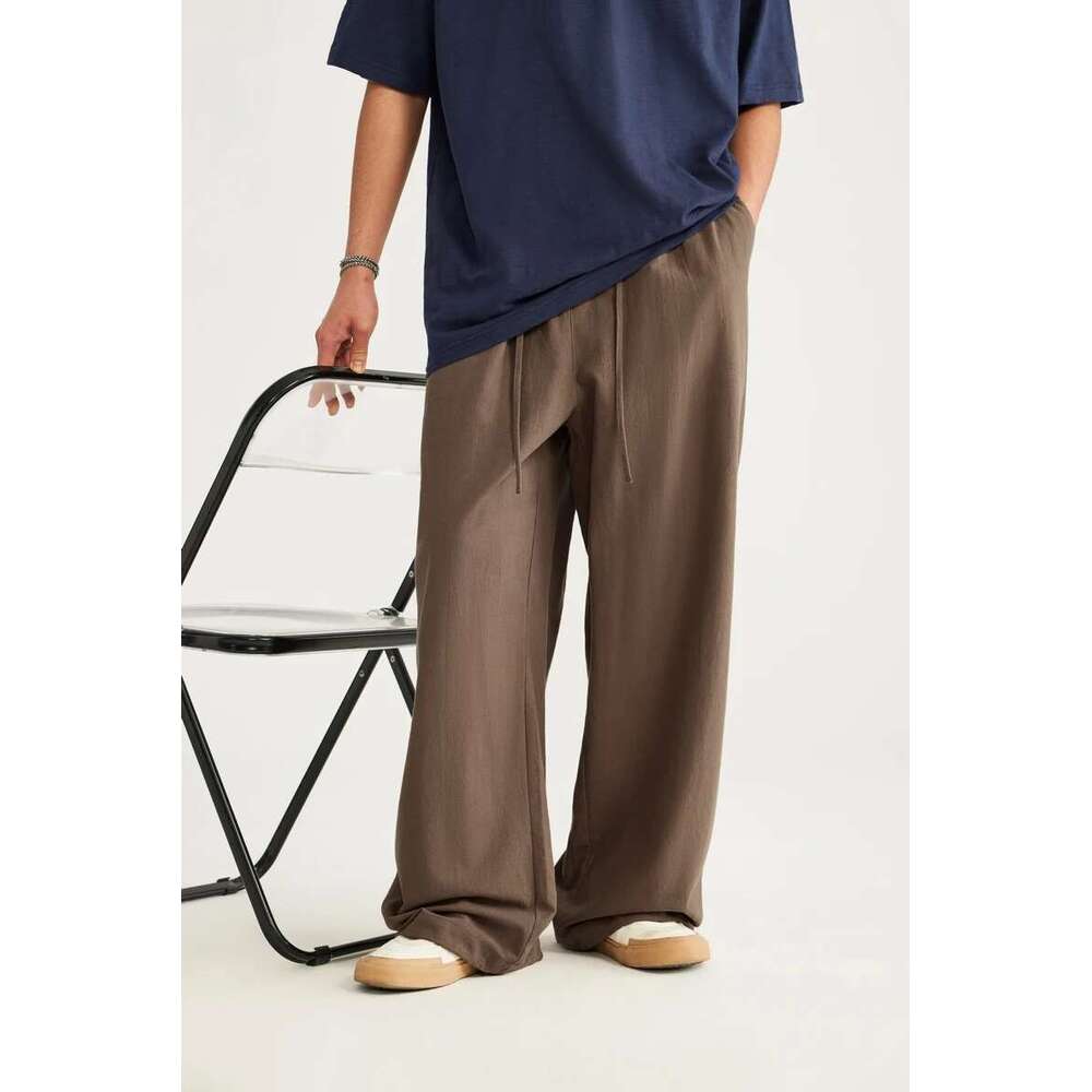 Bamboo Cotton En Wide Leg Pants Spring Summer All-Match Casual Mens Trousers