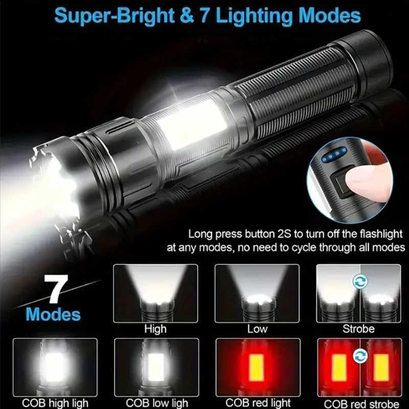 Rechargeable Magnetic LED Flashlight Multi-function Ultra-bright Flashlight 7 Modes With COB Light Telescopic Zoom For CampingW251106