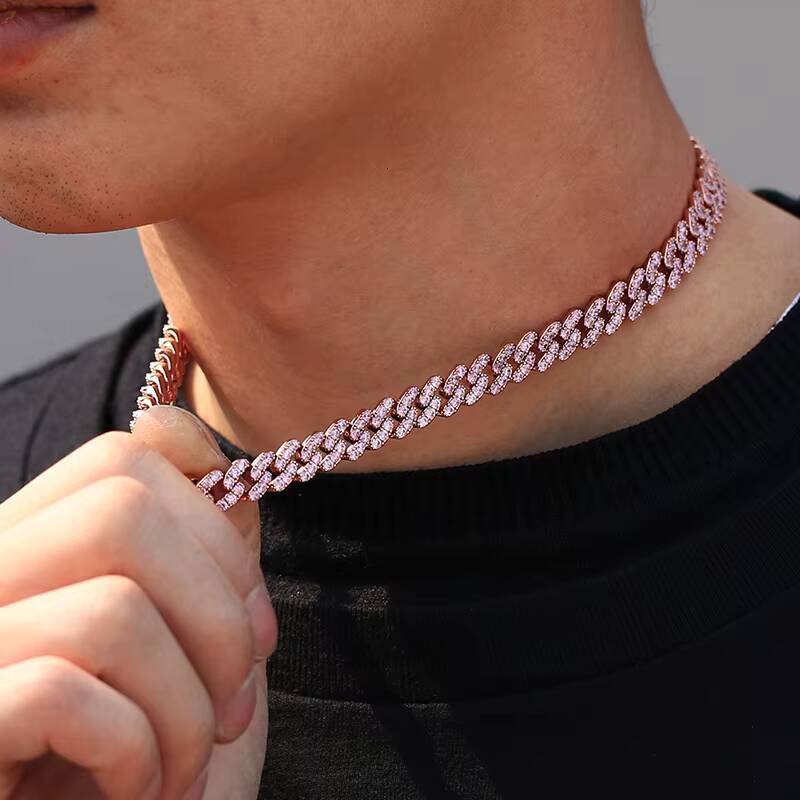 Wholesale High Quality Fashion Jewelry Hip Hop Iced Out Moissanite/Moissanite Cuban Link Chain Necklace for Men and Women