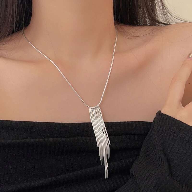 New S Sier Sparkg Long Choker Snake Bone Chain Tassel necklace For Women Simple Party Fine Jewelry Gift Wholesale