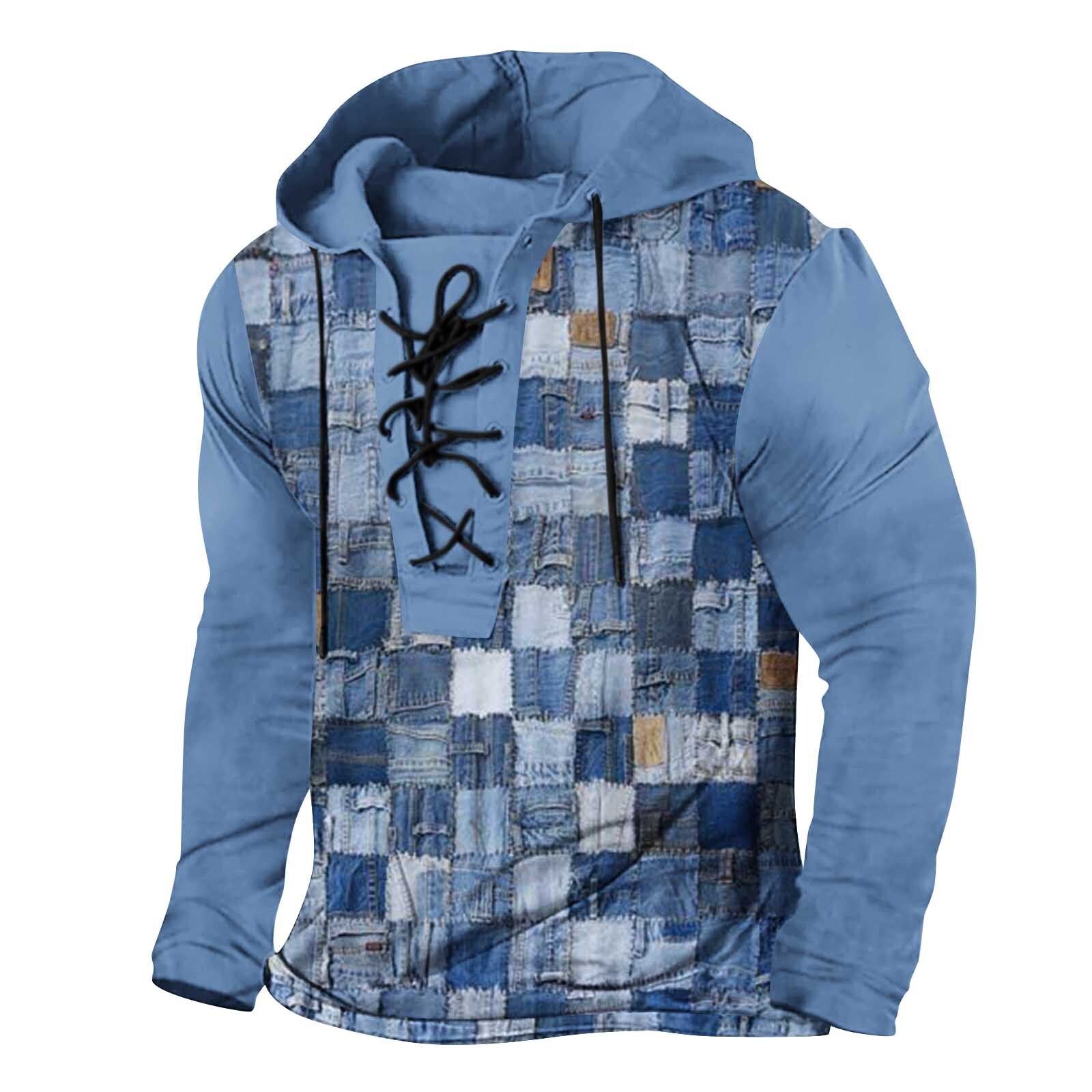 2025 Winter Mens Digital Printed Strap Up Large Hooded Long Sleeve T-shirt Mens Wear