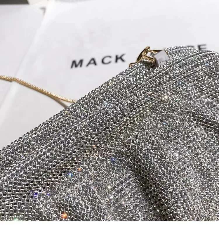 Designer Glitter Shiny Rhies Dia Evening Women's Handbag Wedding Party Clutch Purse Shoulder Crossbody Bag