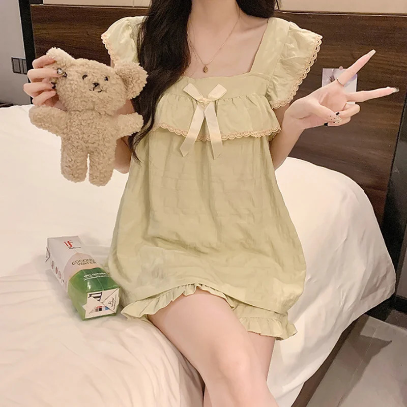 Pajamas Women Summer with Corset Woven Cotton French Suspenders Shorts Summer Comfortable Sweet Princess Style Loungewear 250402