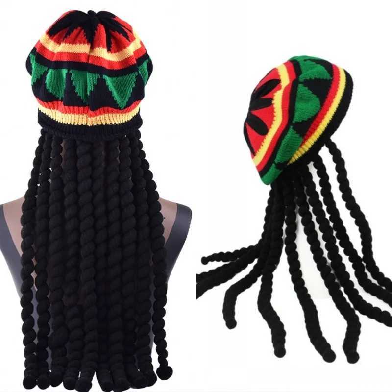 Unisex Knit Braid Hat Jamaican Bob Rasta Beanie C Hip Hop C Men Dreadlocks Wig Bob Marley Caribbean Fancy Dr Up Heaear W251106