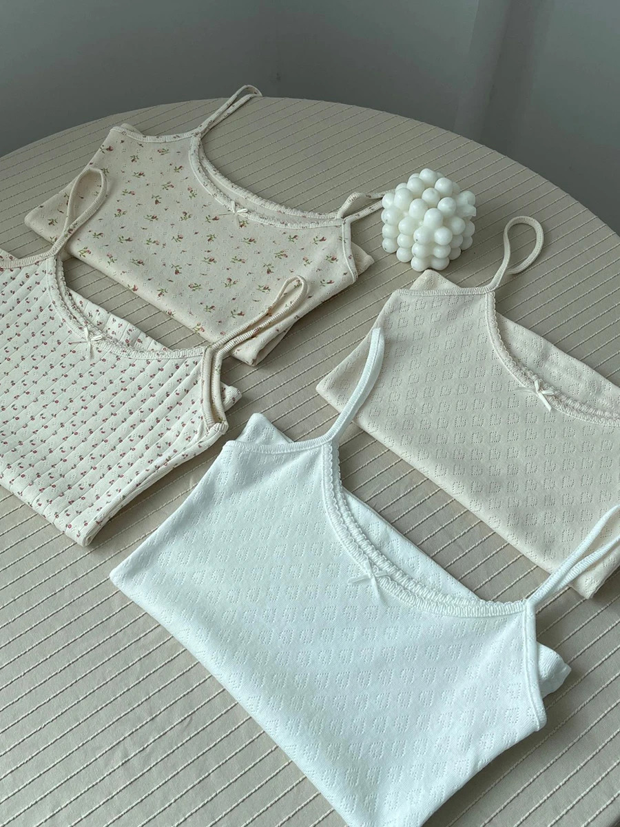 Flower eyed bow cotton crop top summer lace decoration sleeveless slim fit vest womens preparatory student sweet vest Y2k dress 250403