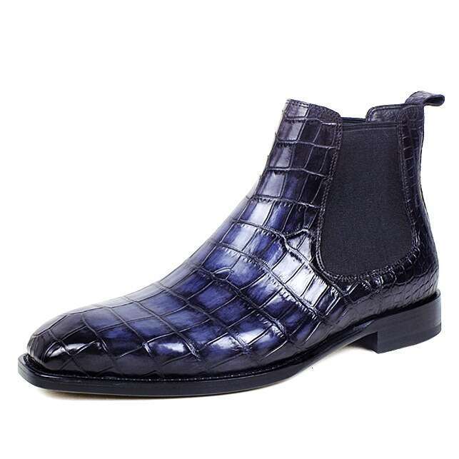 Mens Leather Slip On Ankle Work Boots Shoes Crocodile Print Men Low