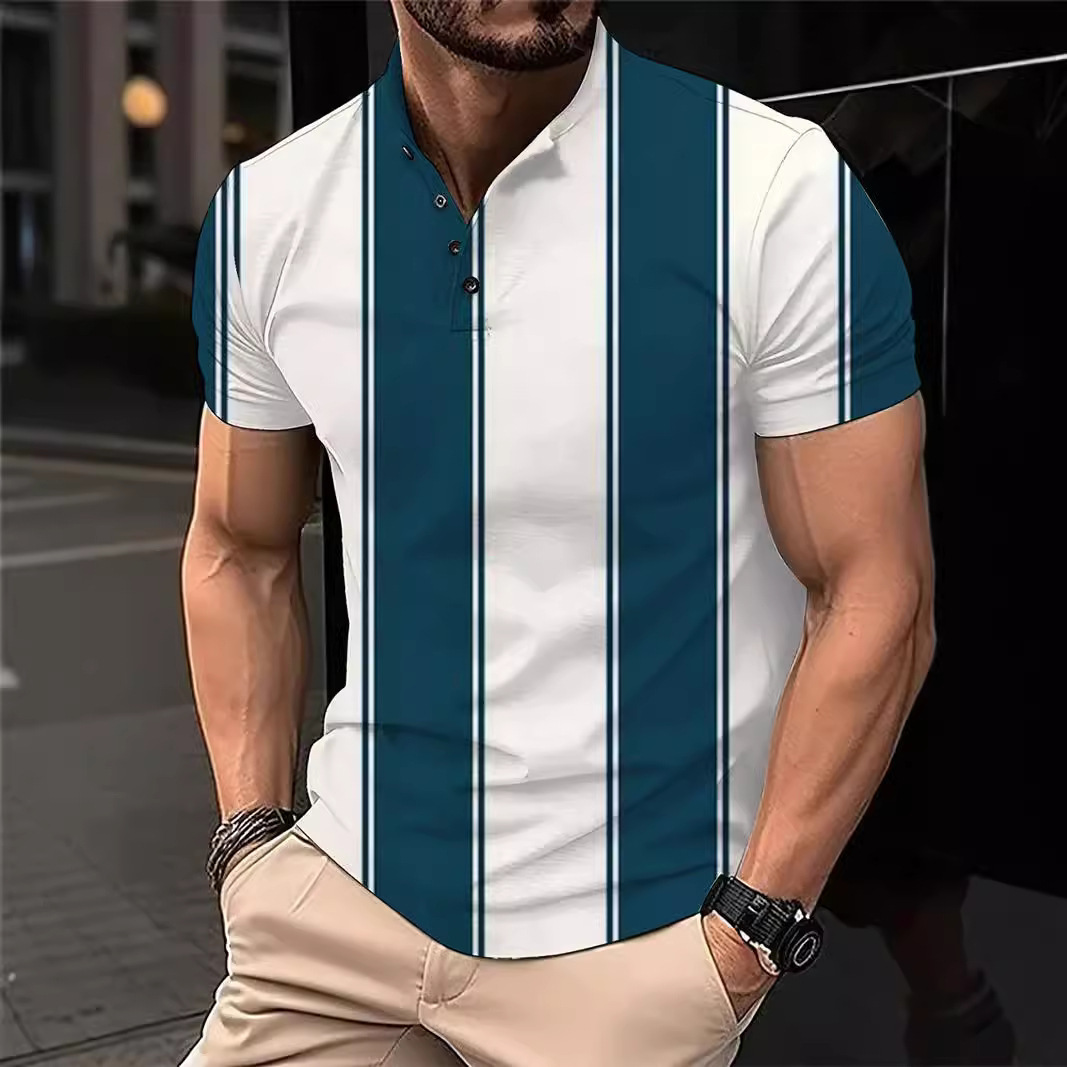 2024 Mens 3D Digital Printed Casual Buckle Short Sleeve T-shirt Polo Top