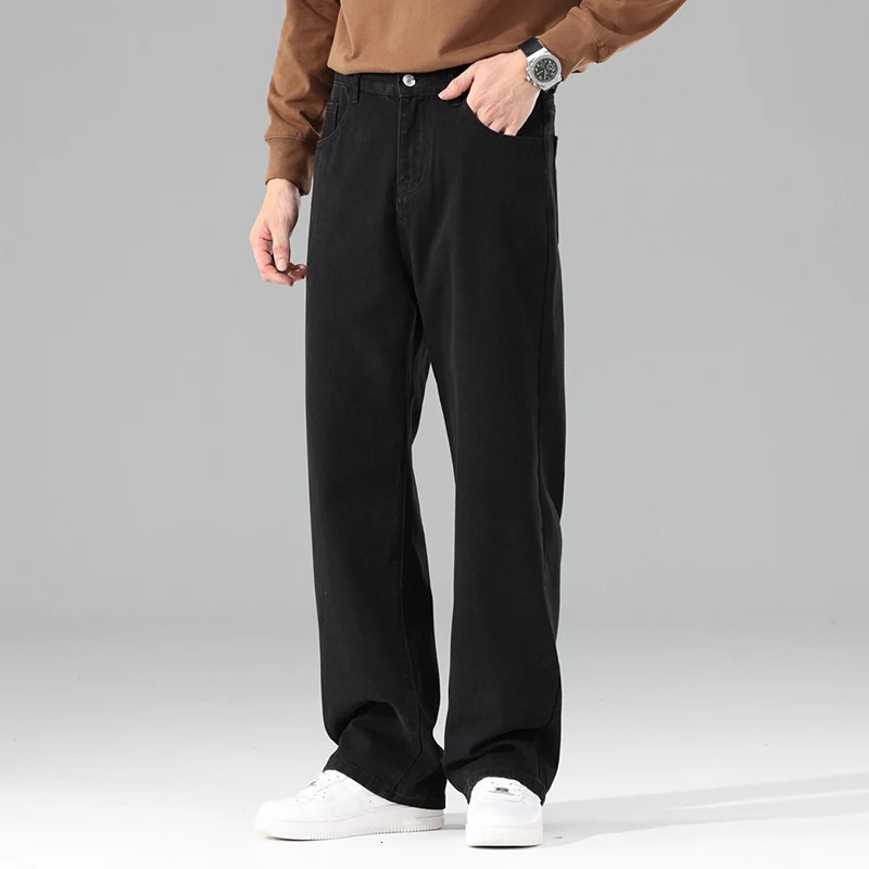 autumn jeans mens black casual luggage Trouser classic straight comfortable wide denim clothing 250401