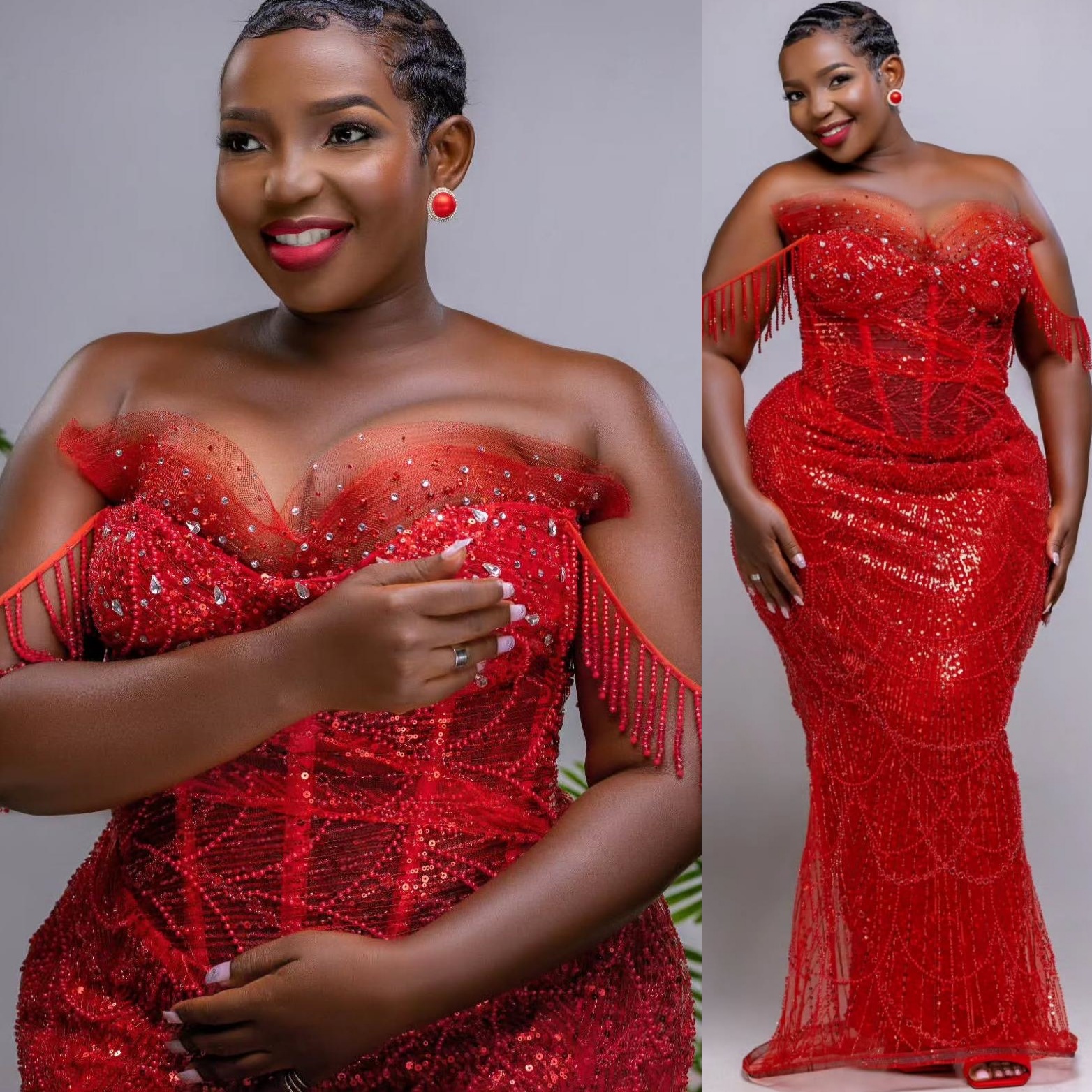 Red Mermaid Prom Dresses 2026 Crystals Tassels Sequined Sweetheart Evening Formal Party Second Birthday Engagement Gowns Plus Size Dress For Special O