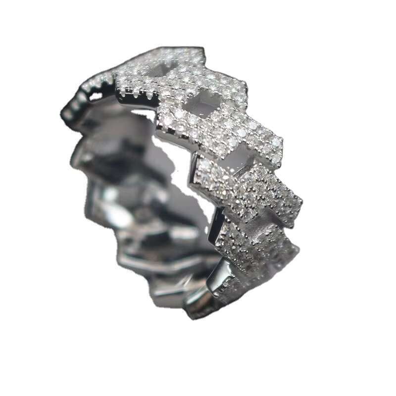 Fashion Jewelry 925 Silver Men Ring Hip Hop Platinum Moissanite Cuban Ring