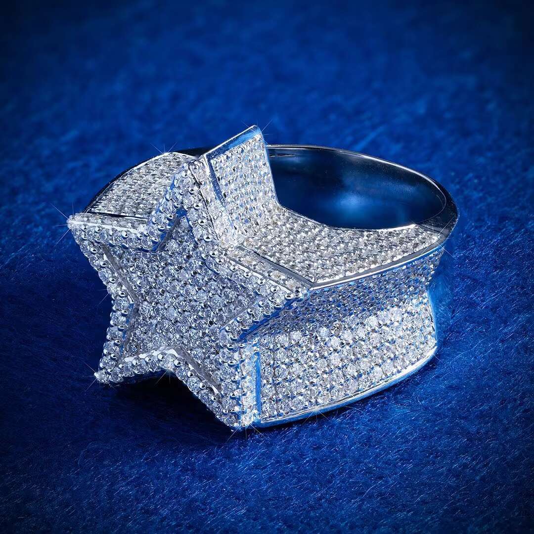 Custom Luxury Hip Hop Jewelry Iced Out 925 Silver VVS Moissanite Diamond Star Ring