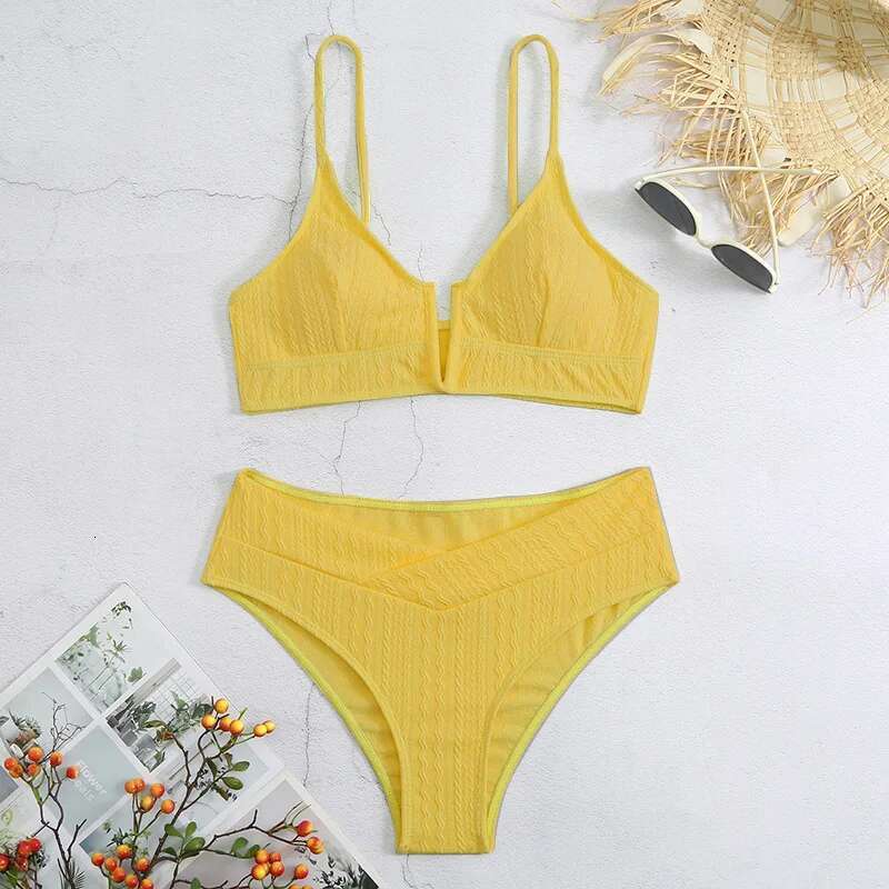 Solid Color 2 Piece Swimsuit for Women,sexy High Waist V-neck Bikini,suspender Beach Backless Swimwear,2024 Summer New
