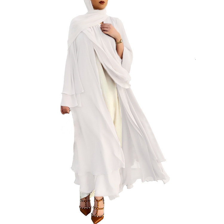 Straight New Double-Layer Chiffon Cardigan Temperament Long Skirt Solid Color Dress Abaya Maxi Dresses Islamic Clothing