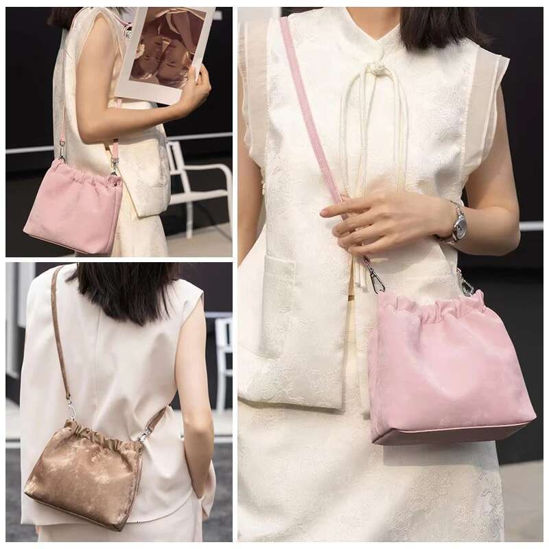 New Women Simple Bucket Female Fashion Sier Shoulder Bag Lady Soft Cowhide Split Leather Crossbody Messenger