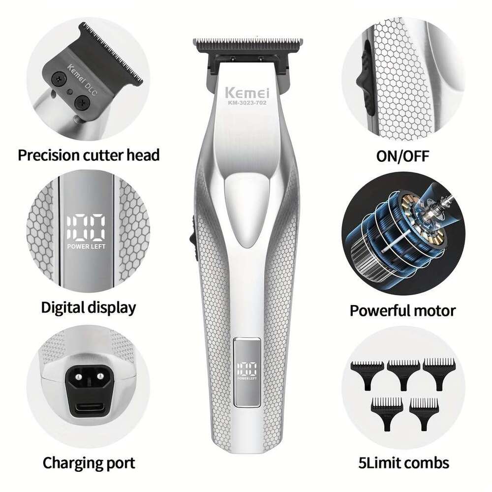 Kemei Km-3023-702 Metal Shaping Clipper, Cordless Hair Clipper Professional USB Base Charging, Exclusive Barbers., Clippers For Barbers, Kit Full Prof