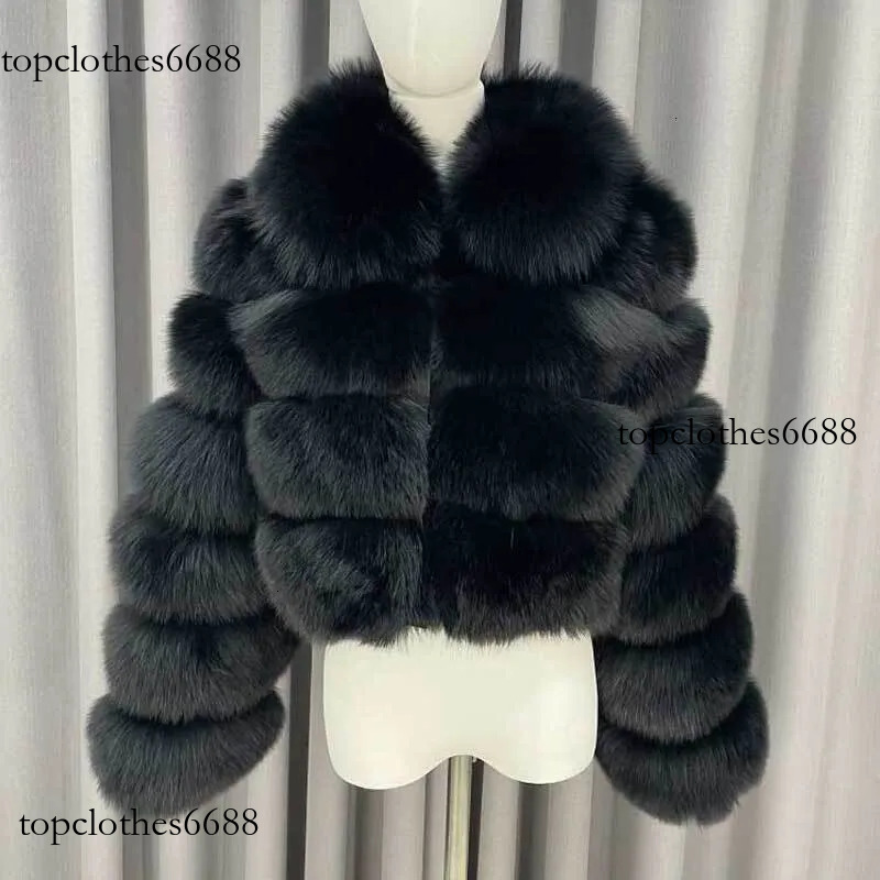 Winter Ladies Cropped Coats Casual Fashion Square Neck Long Sleeves High Quality Real Fox Fur Jacket