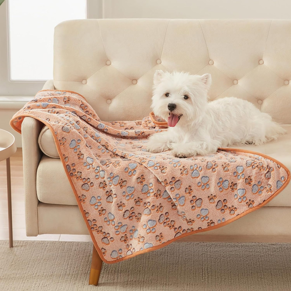 Blankets Super Soft Fluffy Premium Fleece Pet Blanket Flannel Throw for Dog Puppy Cat Paw Brown/Pink/White