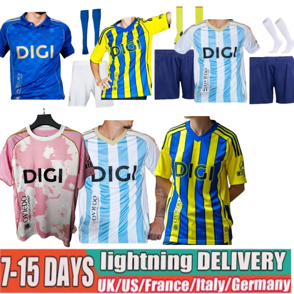 25 26 Real Oviedo Mens Soccer Jerseys S.CAZORLA Home Blue Away yellow 3rd 2025 2026 Football Shirt Short Sleeve men kids