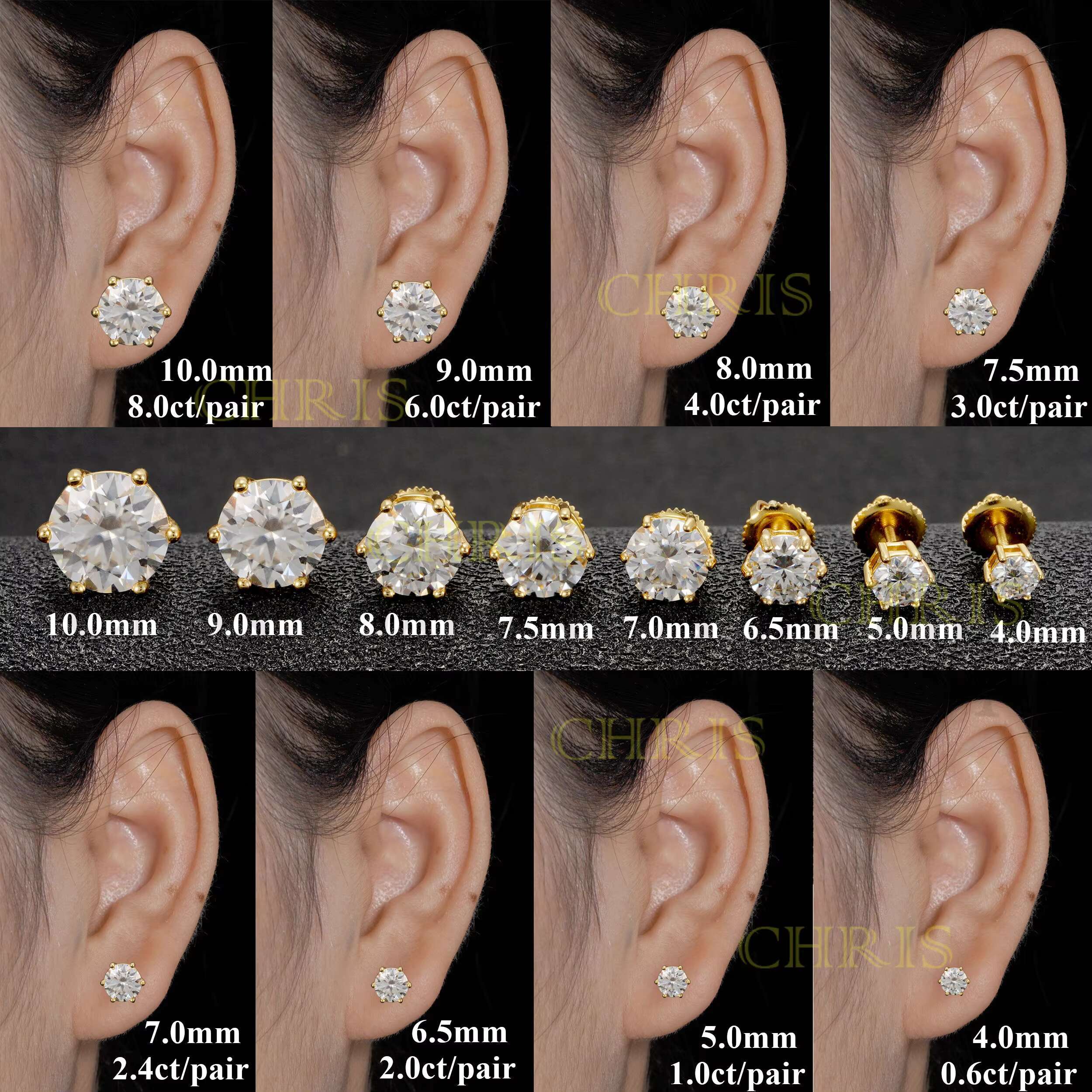 Fine Jewelry Hot Sale 6prongs Sterling Sier Screw Back Moissanite Dia Hip Hop Stud Earrings