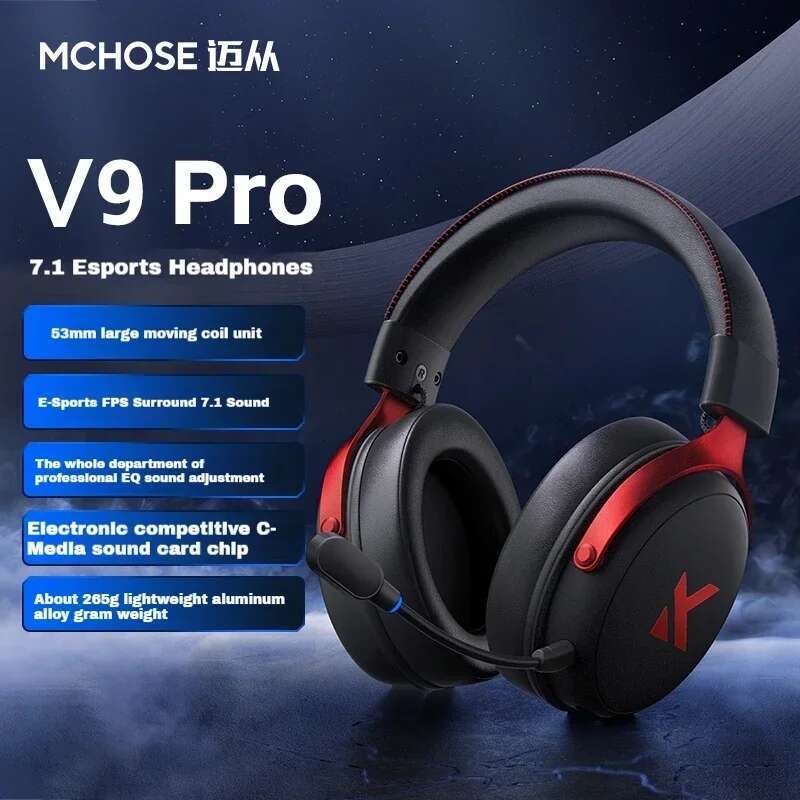 MCHOSE V9 Pro Gaming Headphones 3-mode Wireless Noise Reduction Mic Customized Head-mounted Music Earphones Pc Accessories