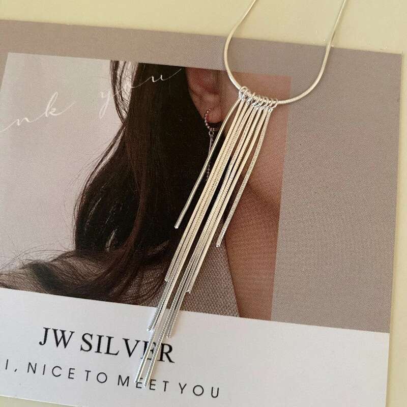 New S Sier Sparkg Long Choker Snake Bone Chain Tassel necklace For Women Simple Party Fine Jewelry Gift Wholesale