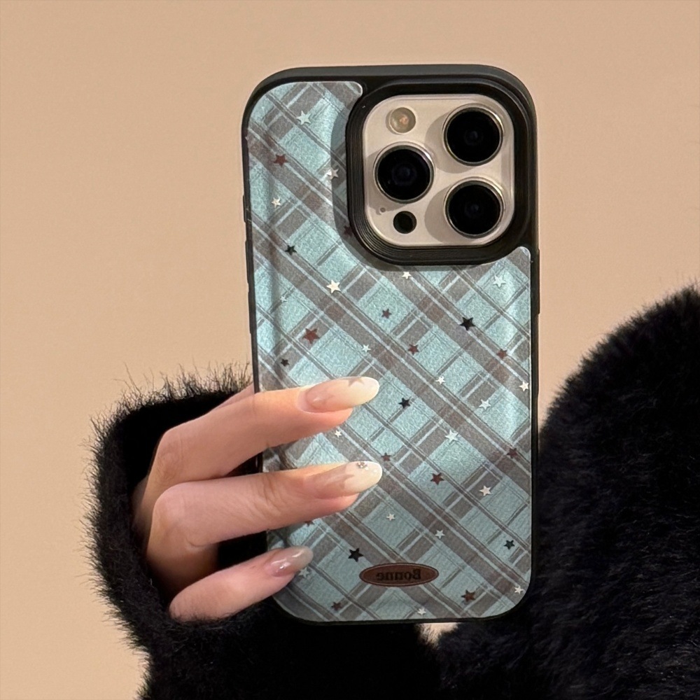 Blue Star Pattern Leather Phone Case Compatible with iPhone 17/16 Pro Solid Color Shockproof iPhone 15/14 Niche 13